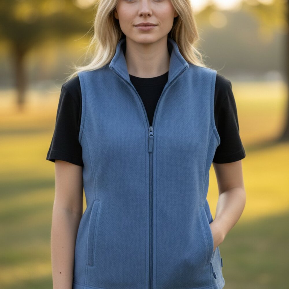 L.L. Bean Womens Blue Fleece Vest M-REG Polyester Zip Front Sleeveless